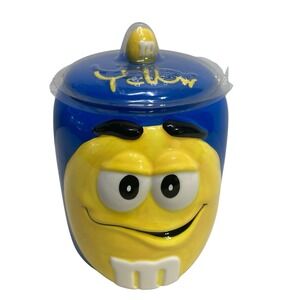 VTG  M&M's Candy Cookie Jar Yellow & Blue Galerie‎ Mars 2003 7"x5.5" NOS READ